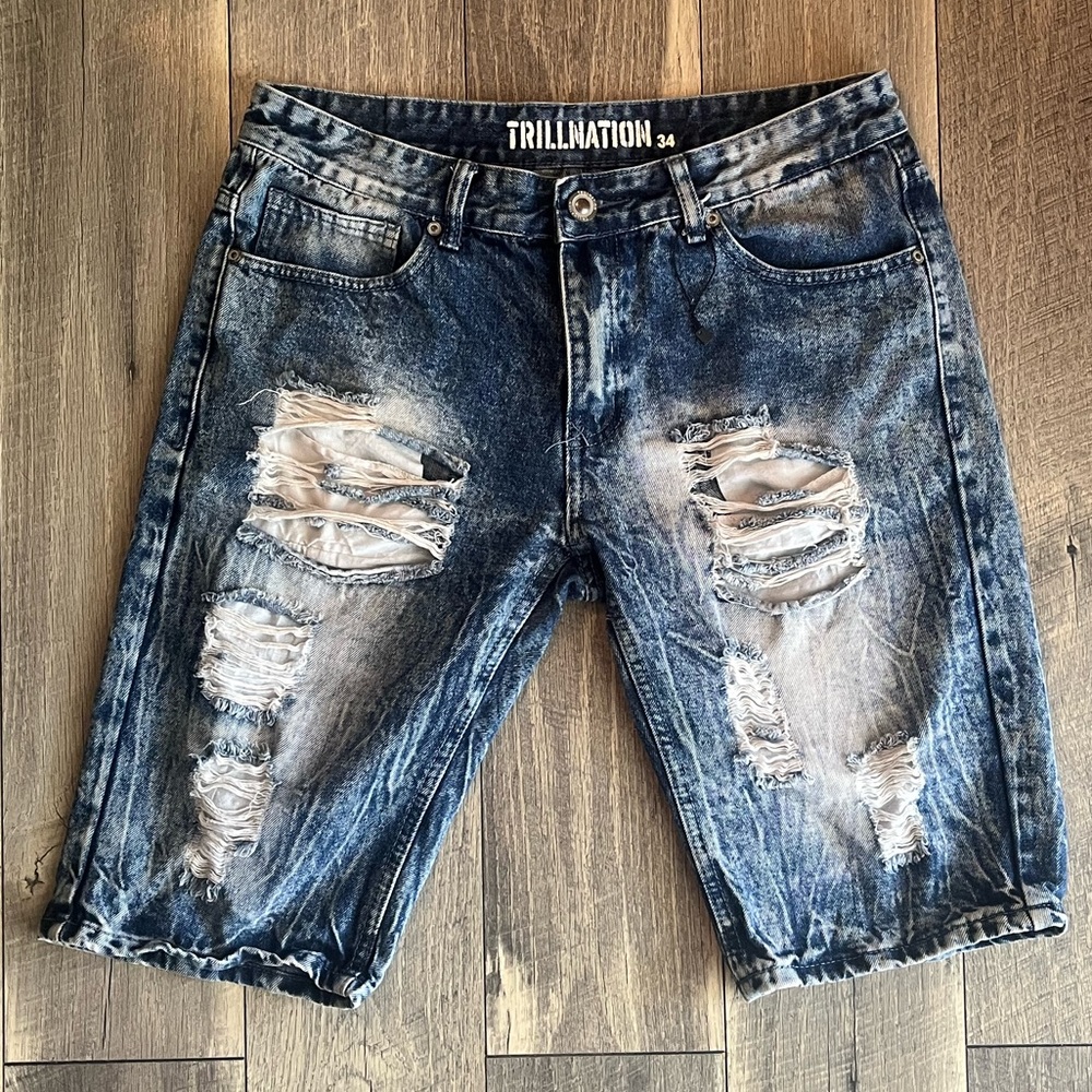 🩳🖤NWOT Trillnation Men’s Distressed Jean Shorts Size 34